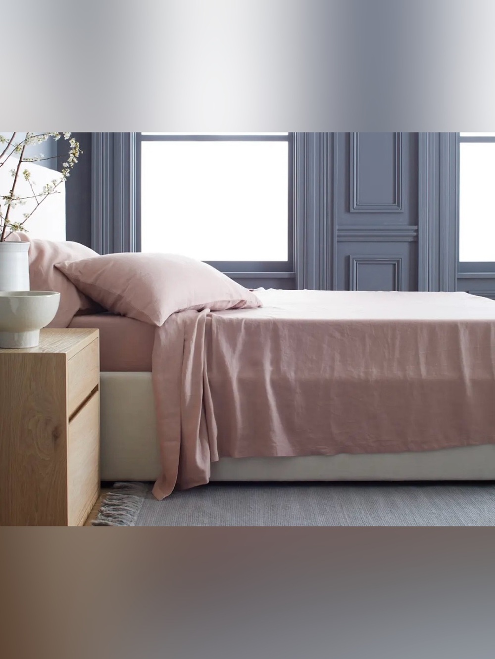 NWT Quince European Linen 5 Piece Sheet Set, Split King (Dusty Mauve)